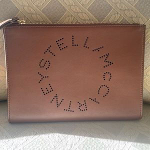 Stella McCartney Brown Vegan Leather Perforated Wristlet Pouch